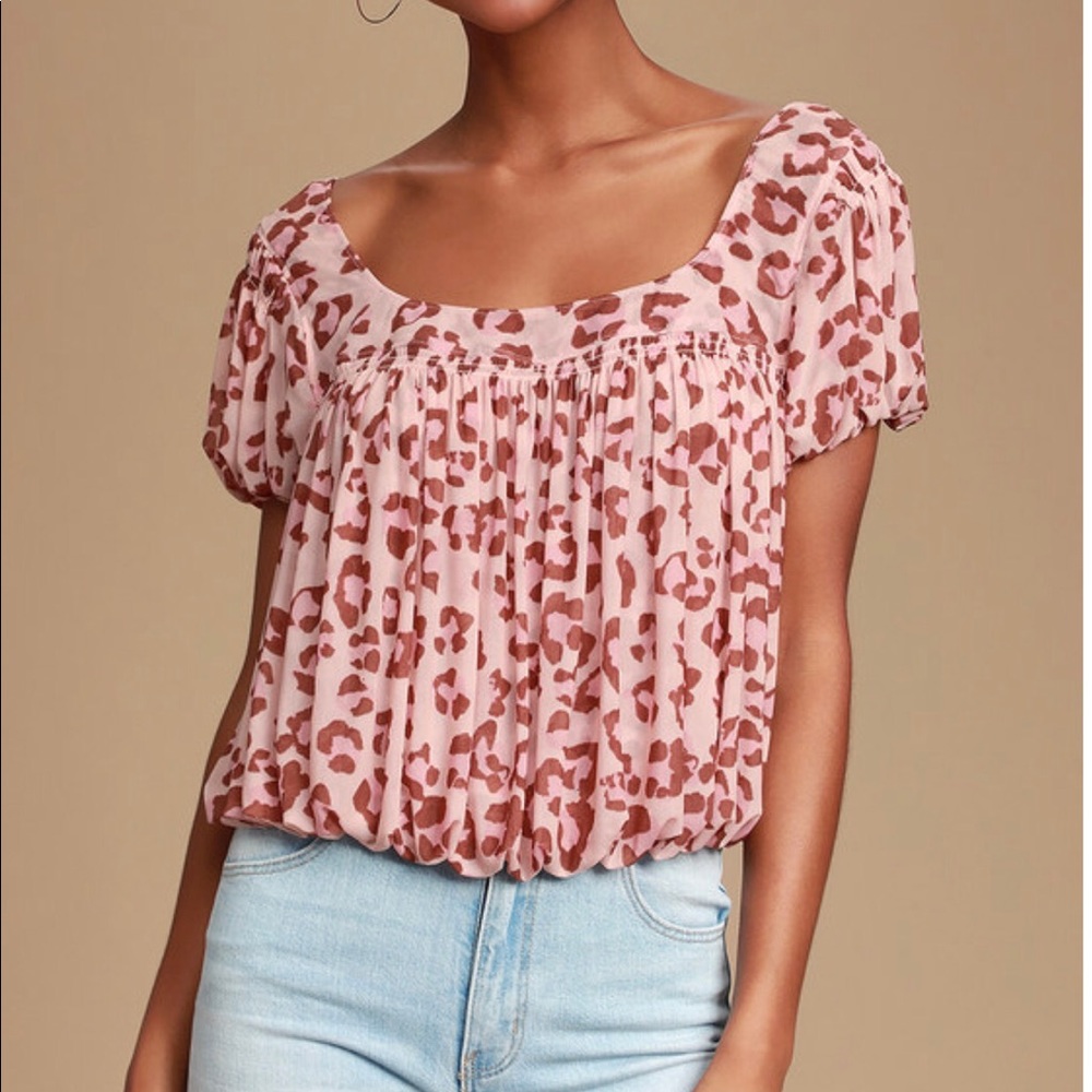 Free People Blouse Pink Leopard Top